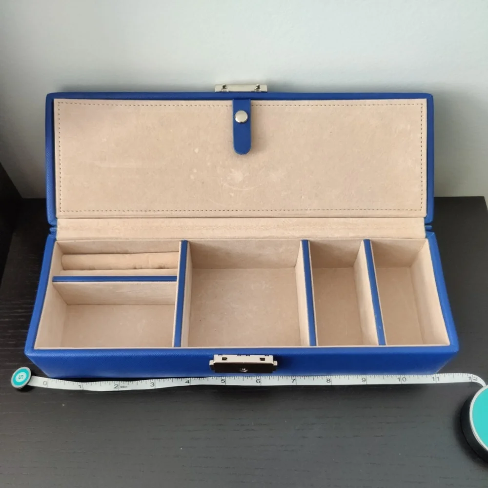 WOLF heritage Safe Deposit Jewelry Organizer Box With Compartment and Lock Blue